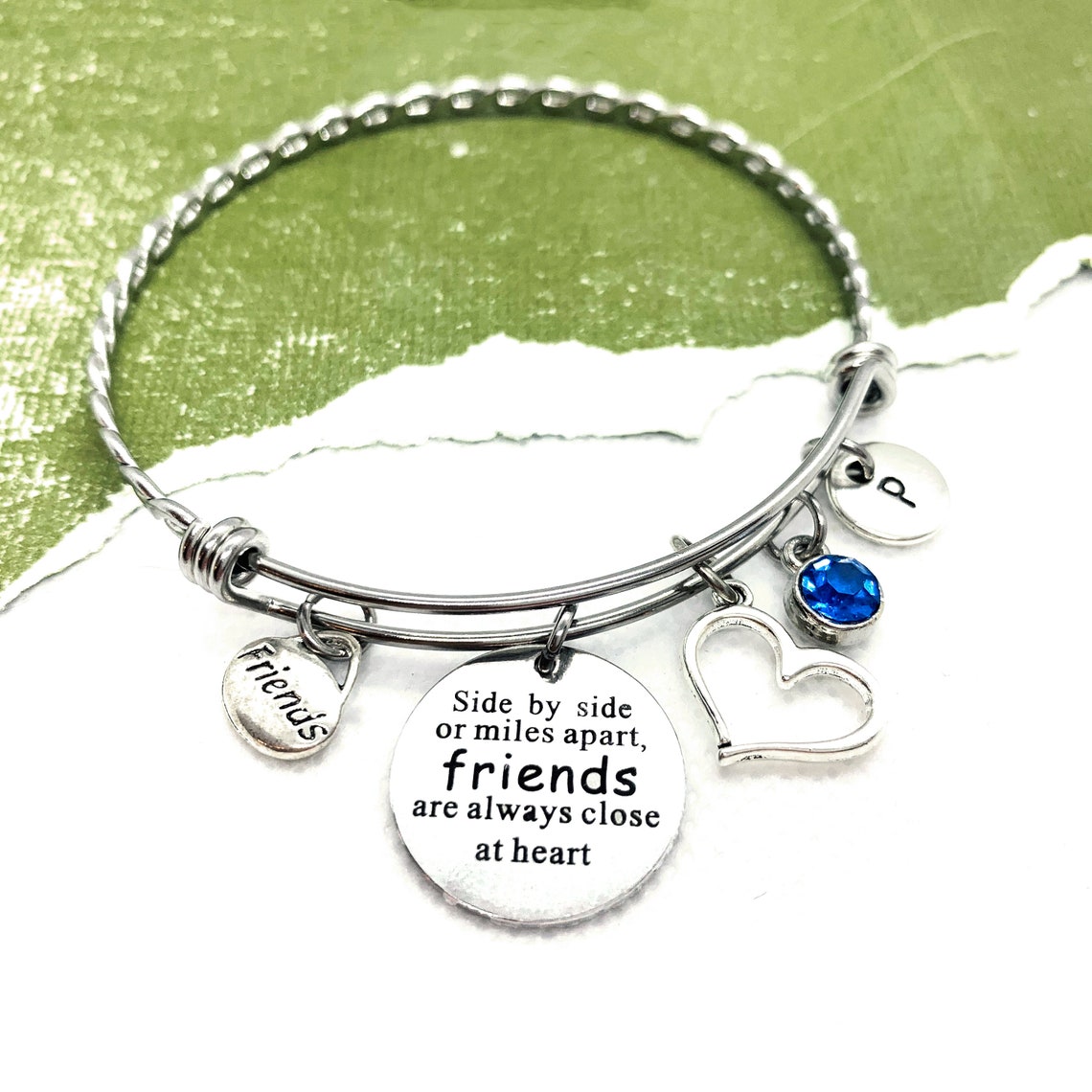 Friendship Bangle Friend Charm Bracelet Initial Bracelet Etsy