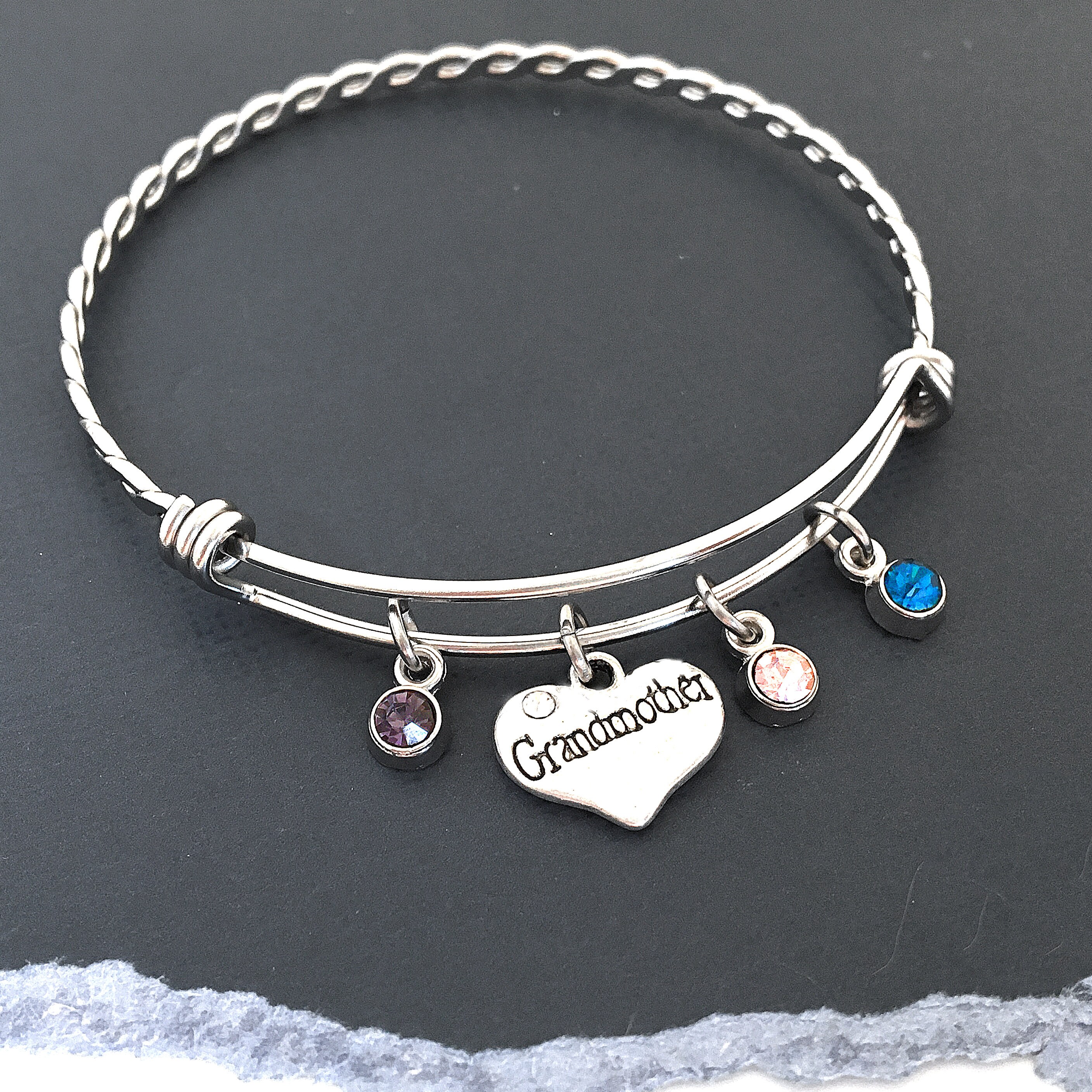 Grandmother Bracelet Grandkids Birthstone Bangle Grandchildren