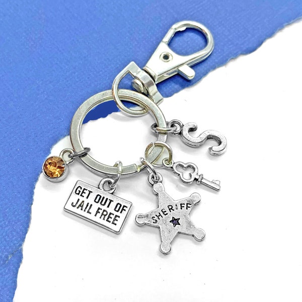 Sheriff Key Chain, Initial Keychain, Jail Gifts, Personalized Gifts, Deputy Sheriff Gifts, Get Out of Jail Free Card, Sheriff Wife Gift