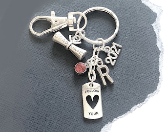 Graduation Keychain, Initial Keyring, Graduation Gift for Him, Grad Gift Best Friend, High School, College Graduation Gift for Her