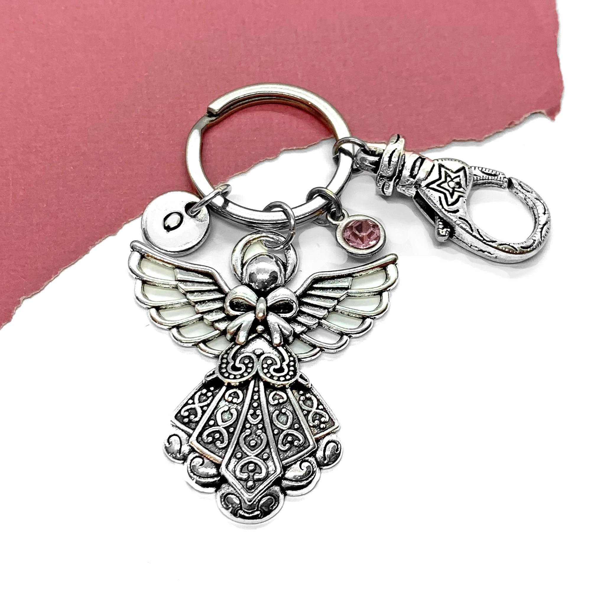 Angel Keychain, Large Angel Key Ring, Initial Keyring