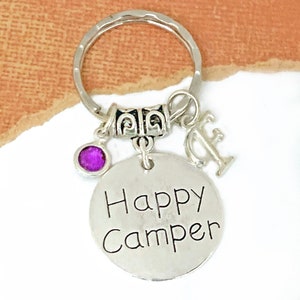 Happy Camper Key Chain, Camping Keychain, Camping Friends Gifts, Personalized Camping Lover Gift, Glamping Gifts, Travel Trailer Accessories