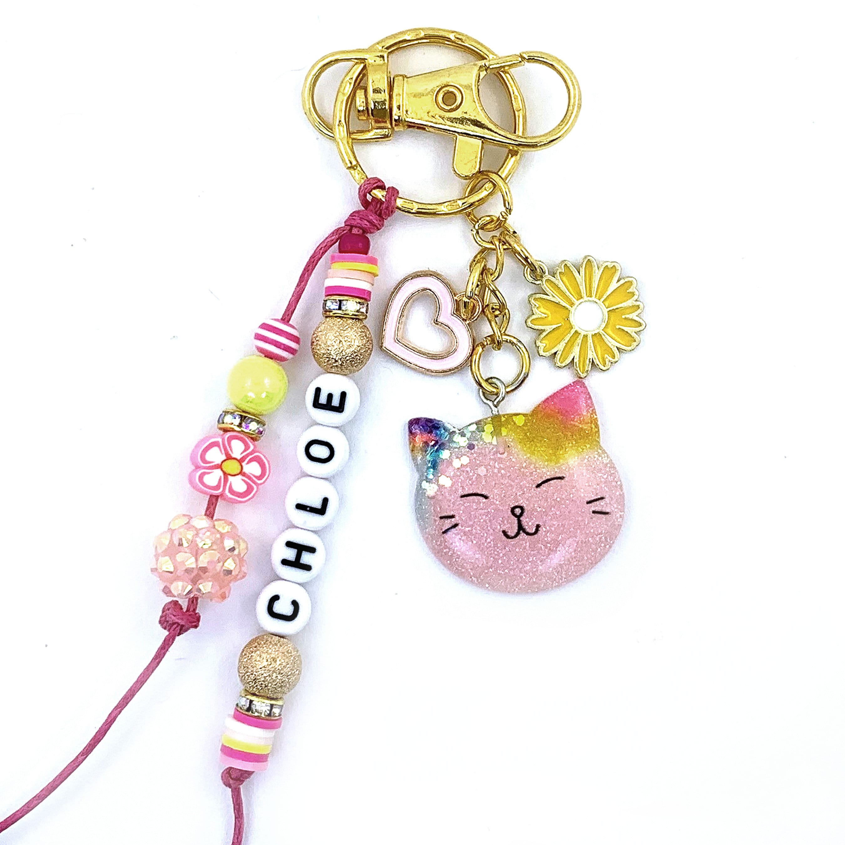 Cat Name Keychain, Kawaii Kitty Backpack Zipper Pull, Beaded Bag  display picture 1