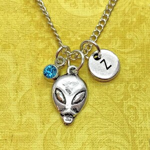 Alien Initial Pendant, Alien Head Charm Necklace, Alien Nation Jewelry, Extraterrestrial Gifts, Alien Lover, Space Geek, Outer Space Nerd