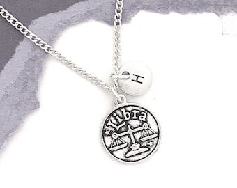 Libra Necklace Silver, Zodiac Jewelry, Horoscope Gifts, Astrology Gifts, Initial Pendant, Personalized Gift, Birthday Gift, Mothers Day Gift