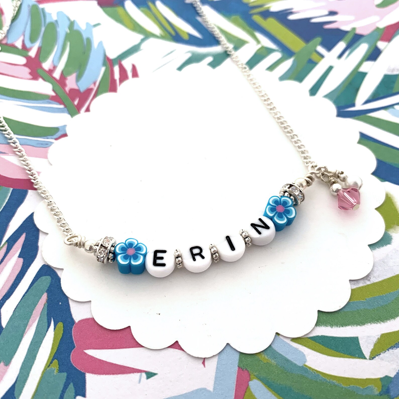 Custom Name Necklace With Flower Little Girl Name Necklace Etsy