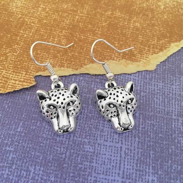 Cheetah Earrings, Cheetah Dangle Earrings, Cheetah Charm Earrings, Cheetah Jewelry, Cheetah Gifts, Big Cat Jewelry, Zoo Animal Gifts