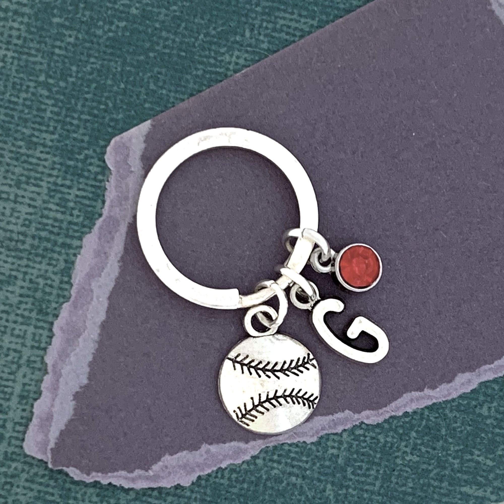 その他 B Softball Keychain, Baseball Key Chain, Initial Keyring