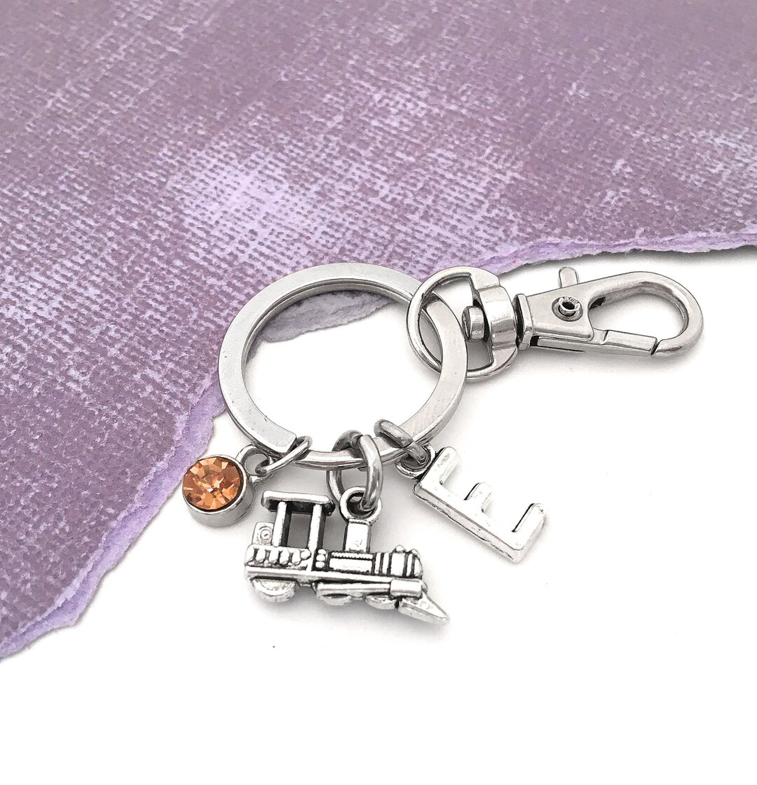 Train Keychain, Initial Key Chain, Personalized Train Charm Keyring ...