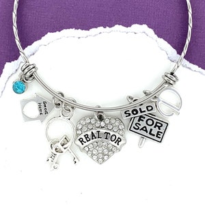 Realtor Bracelet, Gift for Agent, New Real Estate Agent Bangle Bracelet, Thank You Gift for Realtor, Personalized Gift, Charm Jewelry