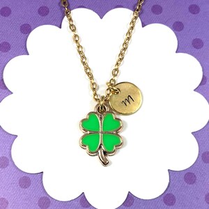 Lucky Clover Necklace, Shamrock Necklace for Little Girls, Four Leaf Clover, Good Luck Jewelry, St Patricks Day Pendant, Green Shamrock Gift