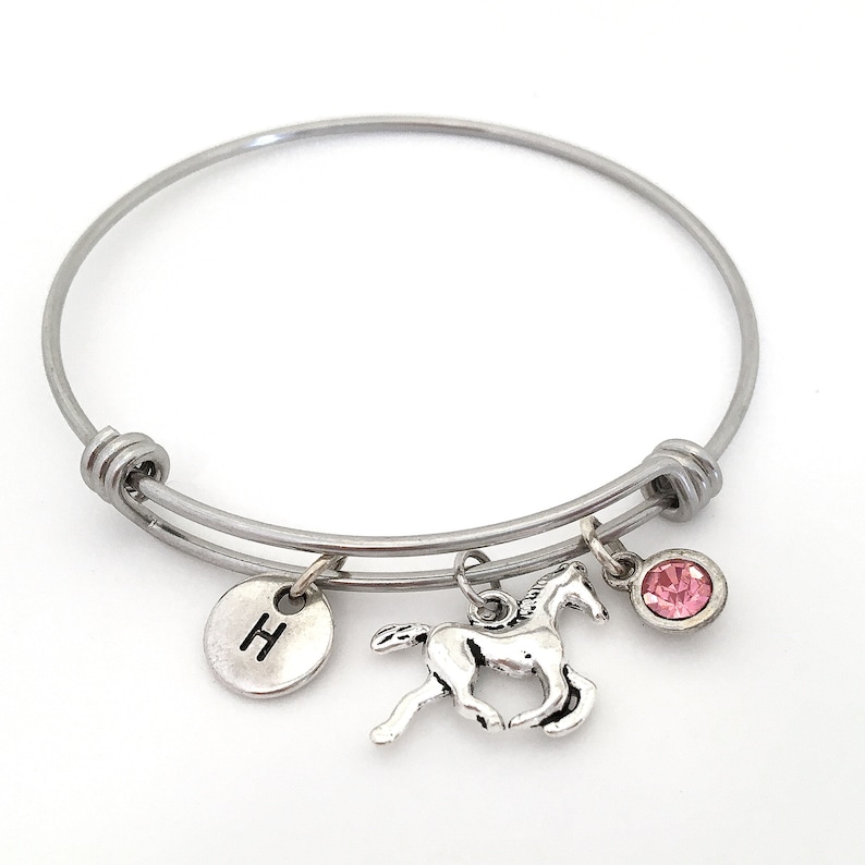 Horse Bangle Bracelet Personalized Horse Bracelet Initial Etsy
