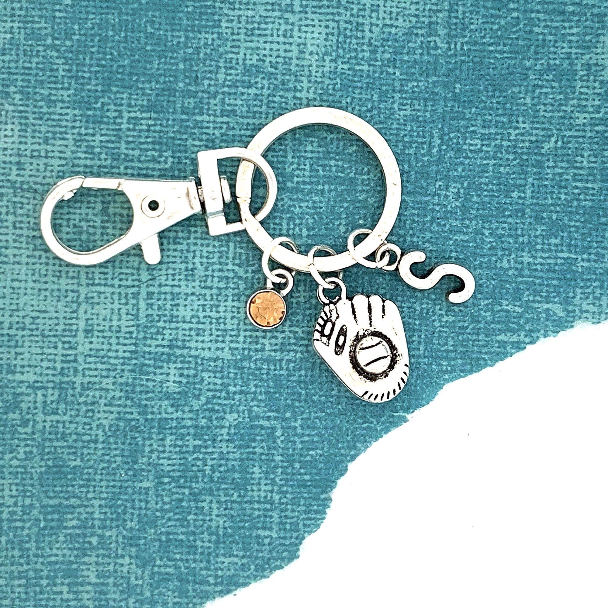 Baseball Glove Keychain Initial Key Ring Baseball Player Etsy