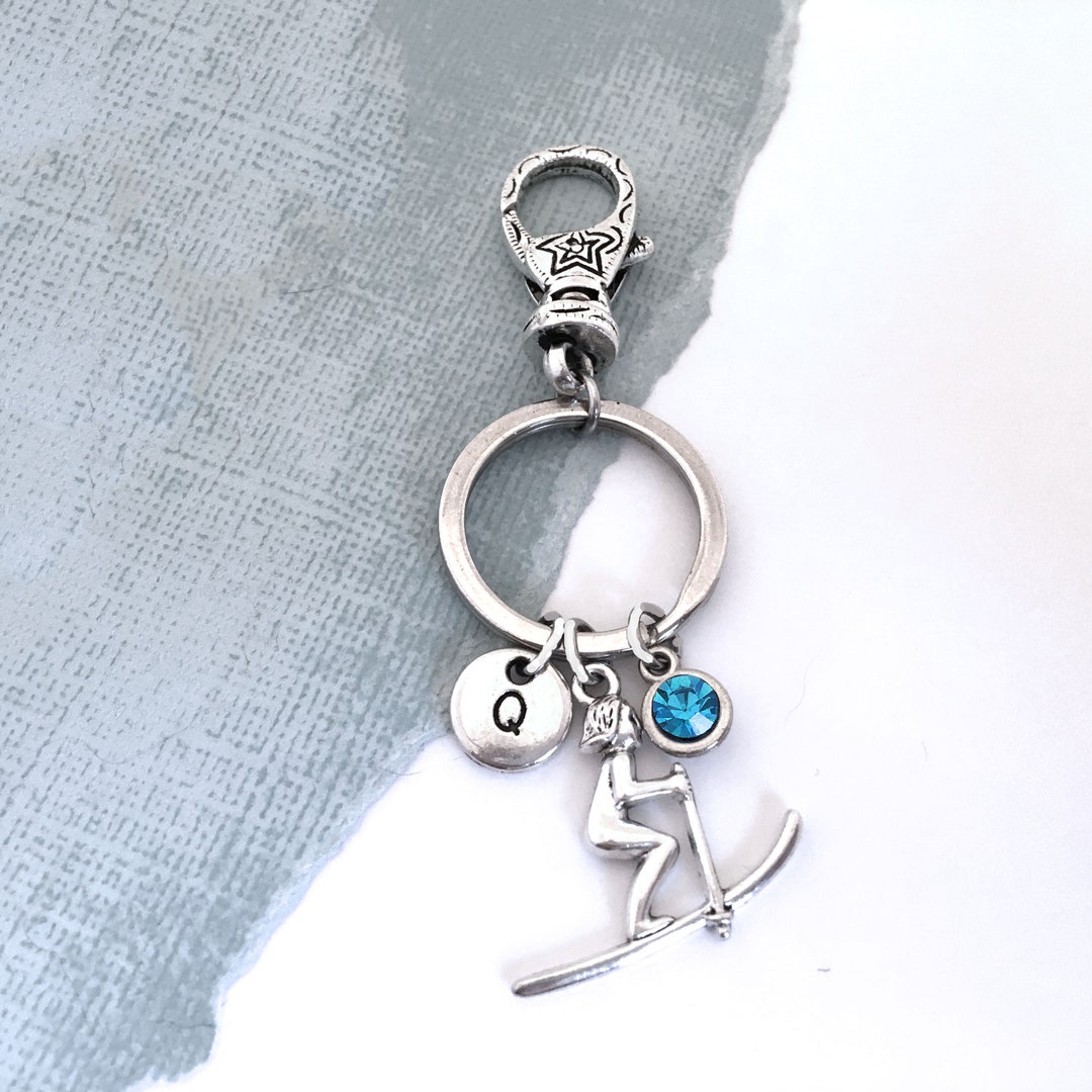 Ski Keychain, Downhill Skiing Keychain, Personalized Ski Key Ring