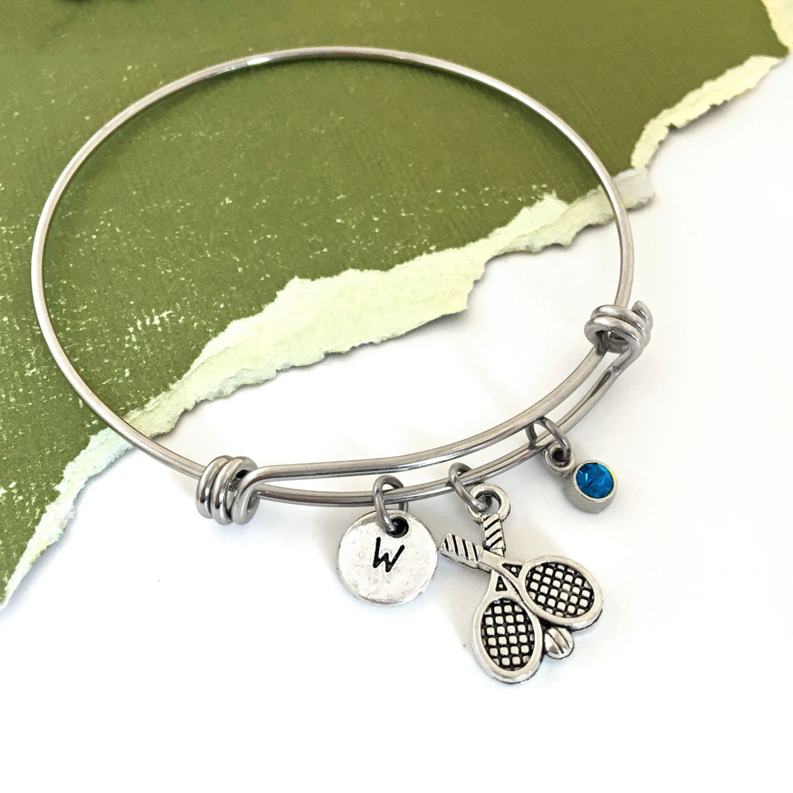 Tennis Racket Bracelet Tennis Charm Bracelet Initial Bangle Etsy