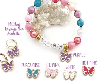 Name Bracelet, Little Girl Beaded Bracelet, Children's Gifts, Butterfly Jewelry, Personalized Gifts, Kids Bracelet, Best Christmas Gifts