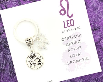 Leo Keychain, Zodiac Keyring, Personalized Zodiac Gifts, Initial
