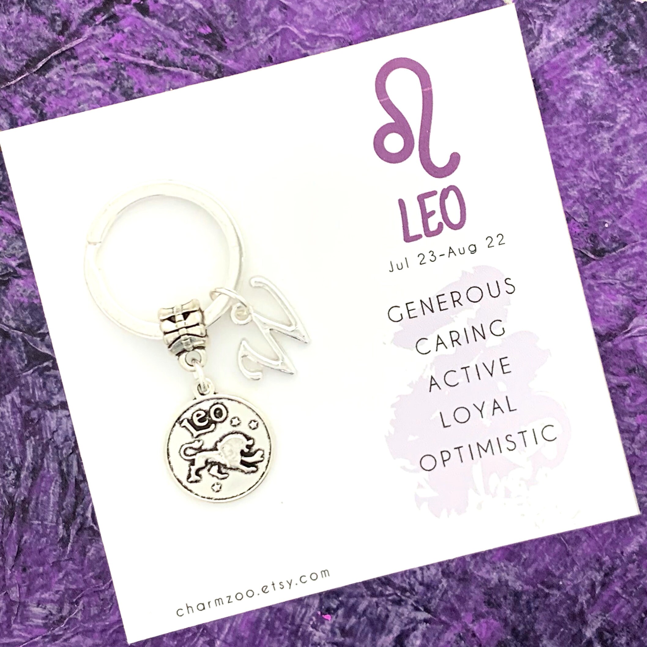 Leo Keychain, Zodiac Keyring, Personalized Zodiac Gifts, Initial