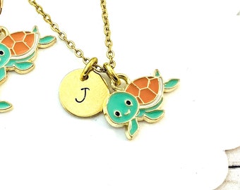 Gold Turtle Necklace for Girls, Sea Turtle Jewelry, Turtle Lover Gifts, Personalized Gifts, Colorful Turtle Pendant, Children's Jewelry