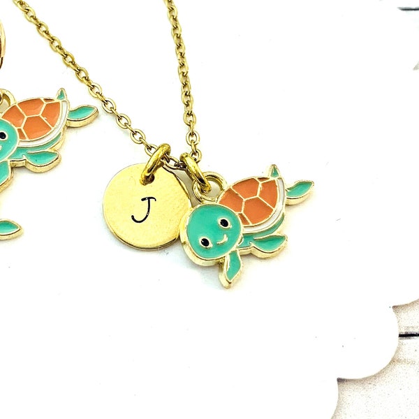 Gold Turtle Necklace for Girls, Sea Turtle Jewelry, Turtle Lover Gifts, Personalized Gifts, Colorful Turtle Pendant, Children's Jewelry