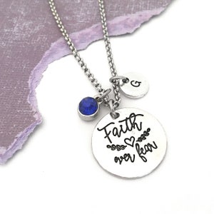 Faith Over Fear Necklace, Quote Pendant, Faith Jewelry, Encouragement Strength Jewelry, Personalized Inspiration Gift for Her, Religious