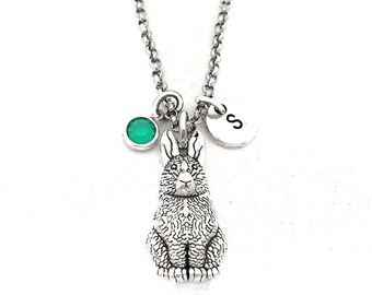 Rabbit Necklace, Bunny Necklace Silver, Hare Necklace, Initial Necklace, Rabbit Jewelry, Easter Bunny Gifts for Girls, Bunny Charm Necklace