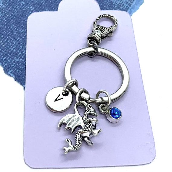 Dragon Keychain Medieval Gifts Fantasy Keychain Initial Keyring