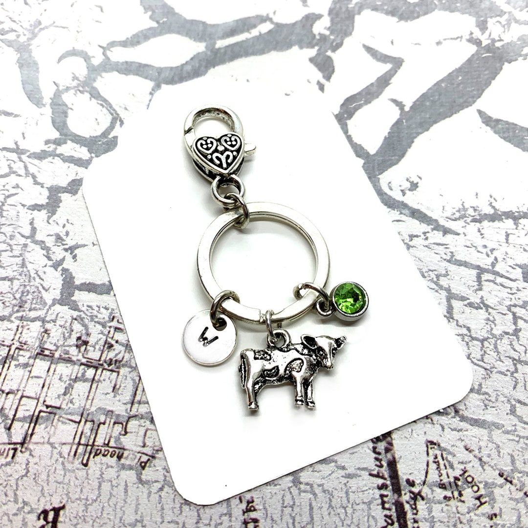 Farm Key Rings Cow Keychain, Cow Charm Keyring, Initial Key Ring, Cow Lover Gifts ...