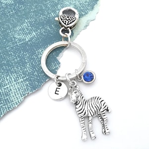 Zebra Keychain Initial Keyring Personalized Zebra Gifts Zebra Charm Keyring Safari Animals, Zoo Animal Gifts, Safari Gift Best Friend Gift