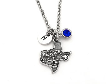 Texas Necklace, Texas Pendant, Texas Jewelry, Texas Love, Home State Jewelry, Personalized Initial Necklace, Texas Charm Necklace for Women