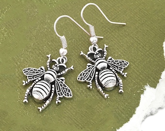 Bee Earrings Dangle, Bee Earrings Silver, Bee Jewelry, Bee Gifts for Women Honeybee Earrings Bumblebee Earrings Save the Bees Bee Lover Gift