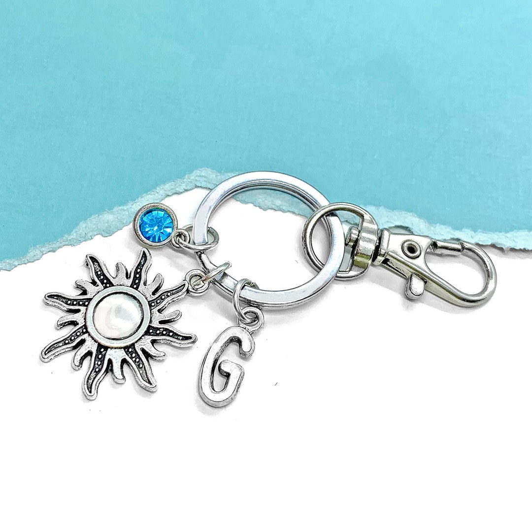 Sun Keychain, Sunburst Charm Keyring, Silver Sun Charm Key Ring ...