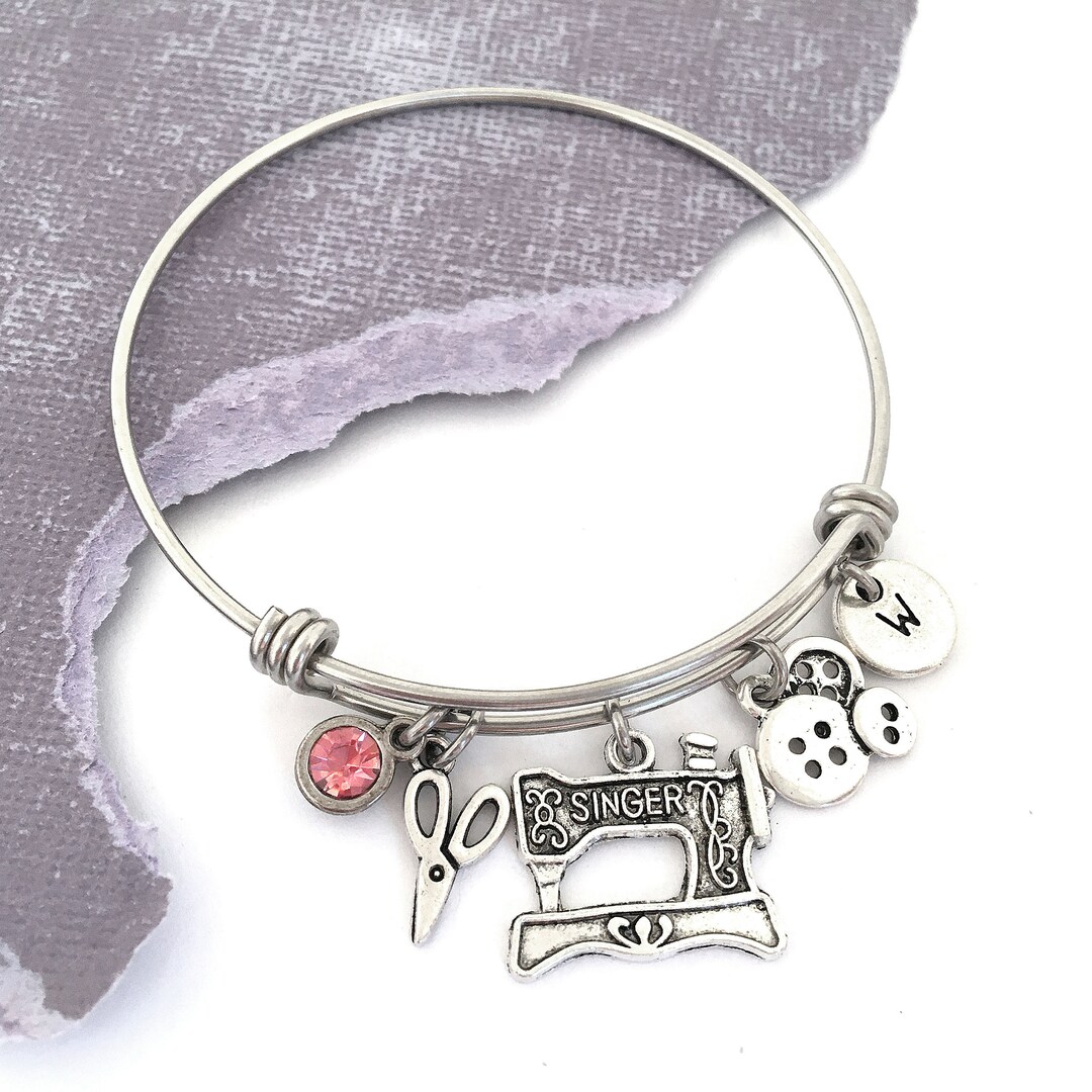 Sewing Bangle, Sewing Charm Bracelet, Sewing Machine Jewelry