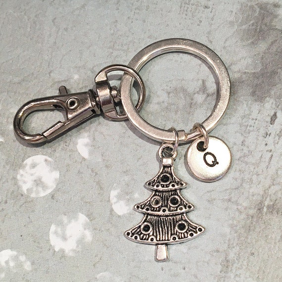 Personalized Christmas Tree Keychain Initial Key Chain Etsy