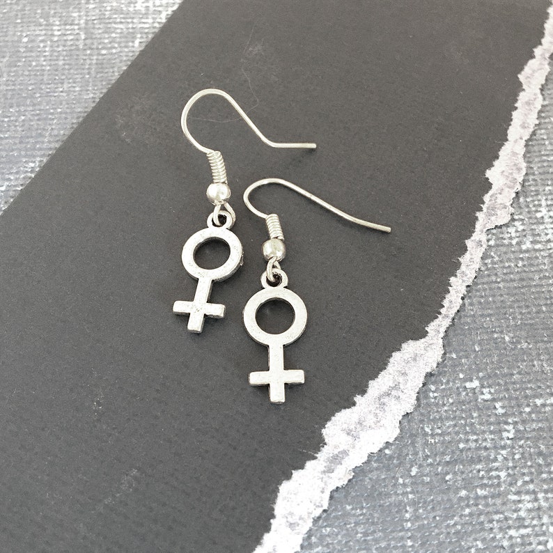 Venus Earrings Female Symbol Earrings, Lesbian Earrings Dainty Earrings Charm Jewelry, Dangle Earrings Gender Symbol Earrings Venus Charm image 1