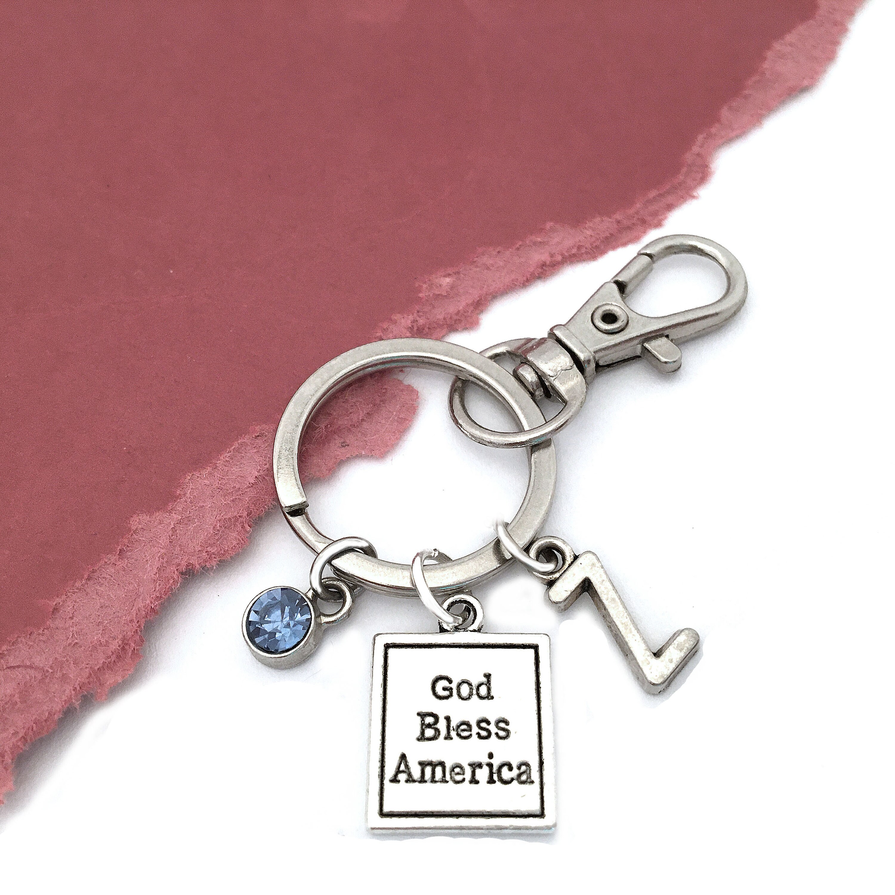 Patriotic Keychain God Bless America Keychain USA Initial Etsy