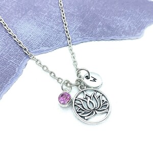 Lotus Flower Necklace, Lotus Medallion, Initial Necklace, Personalized Gift, Lotus Petal, Lotus Flower Gifts, Yoga Jewelry Gifts for Women