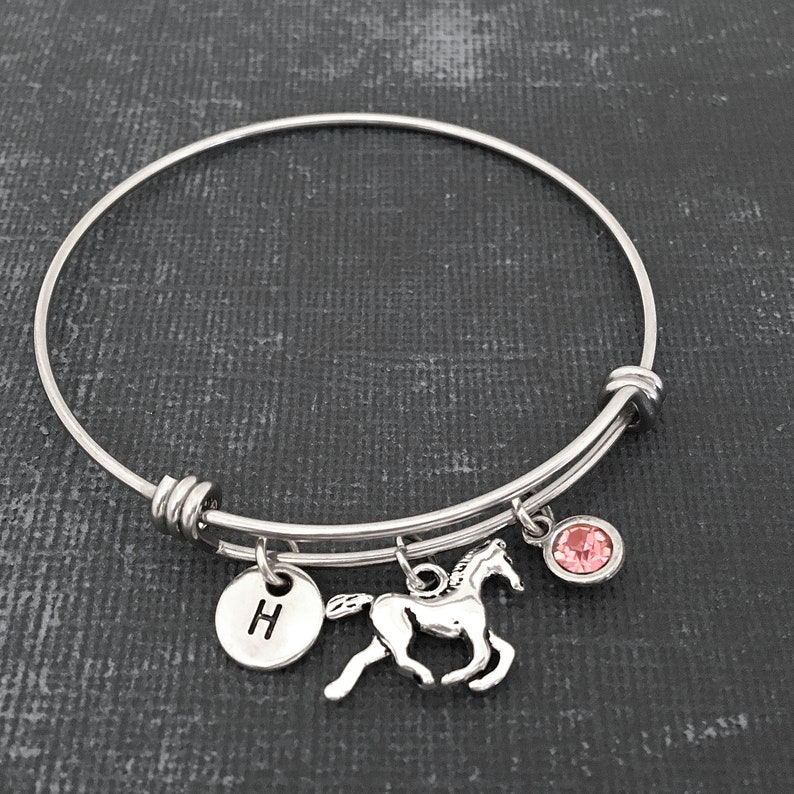 Horse Bangle Bracelet Personalized Horse Bracelet Initial Etsy