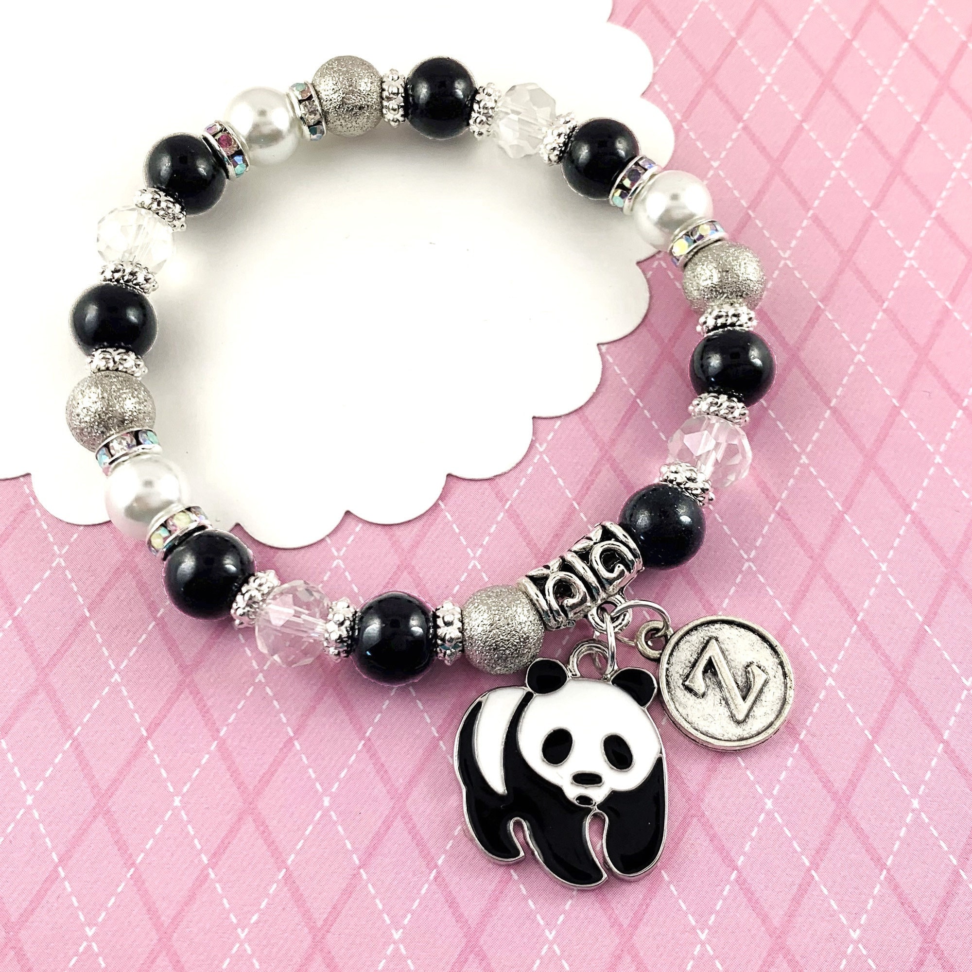 Panda Bracelet Personalized Gifts Panda Lover Gift Cute Panda Little Girl Jewelry Initial Bracelet Black and White Beaded Bracelet Etsy