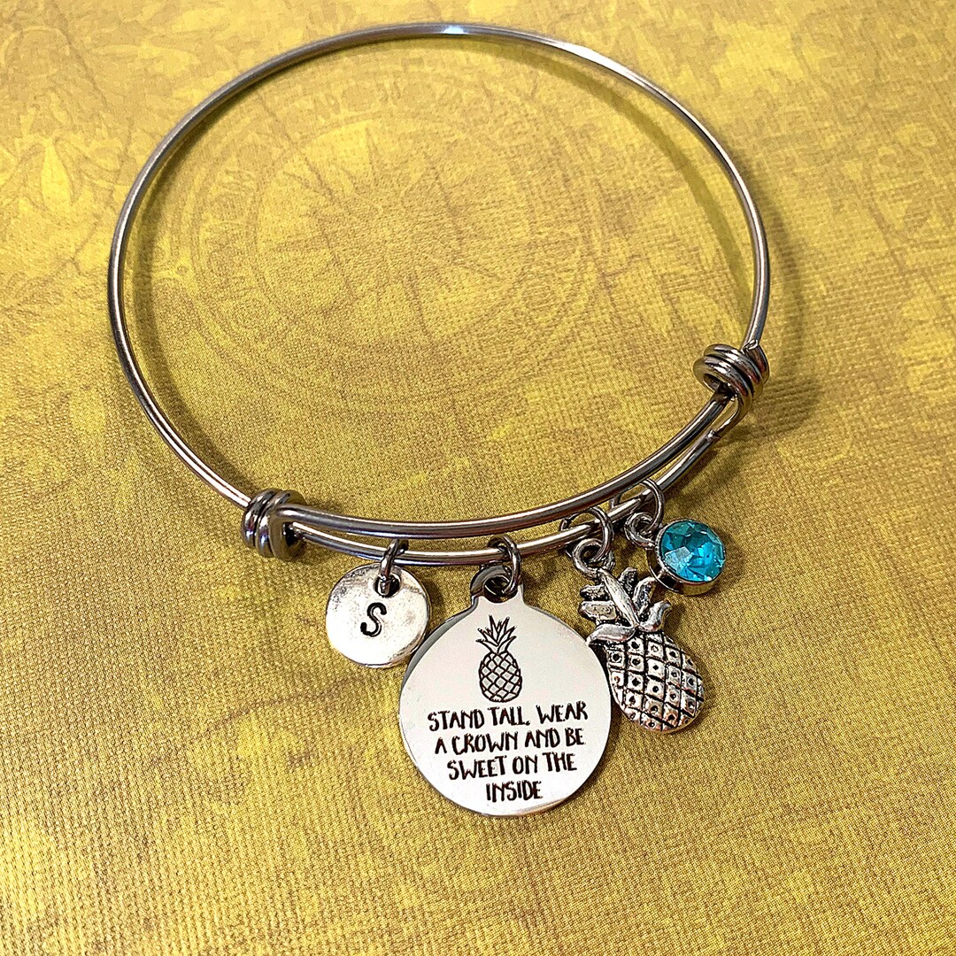 Be A Pineapple Bangle, Pineapple Jewelry, Pineapple Gift Initial Bangle Personalized Pineapple