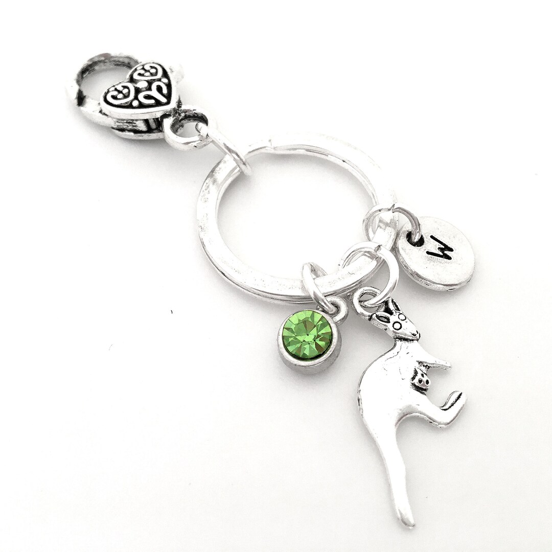Kangaroo Keychain, Kangaroo Key Chain, Kangaroo Gifts, Initial Keyring, Personalized Keychain