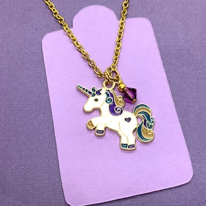Unicorn Initial Necklace, Unicorn Pendant for Child, Personalized Gifts, Enamel Charm Jewelry, Little Girl Birthday Gift, Cute Jewelry