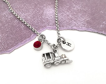 Train Necklace, Train Jewelry, Personalized Steam Train Charm Necklace, Locomotive Gift, Train Lover, Initial Necklace, Railroader Wife Gift