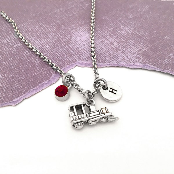 Train Necklace, Train Jewelry, Personalized Steam Train Charm Necklace, Locomotive Gift, Train Lover, Initial Necklace, Railroader Wife Gift