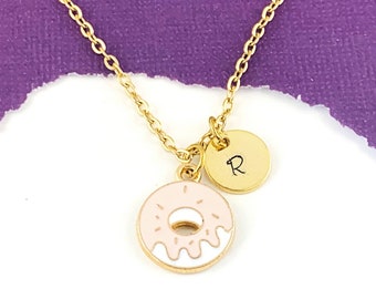 Donut Necklace, Personalized Donut Jewelry, Donut Lover Gift, Little Girl Necklace, Charm Jewelry for Kids, Dessert Necklace, Donut Pendant