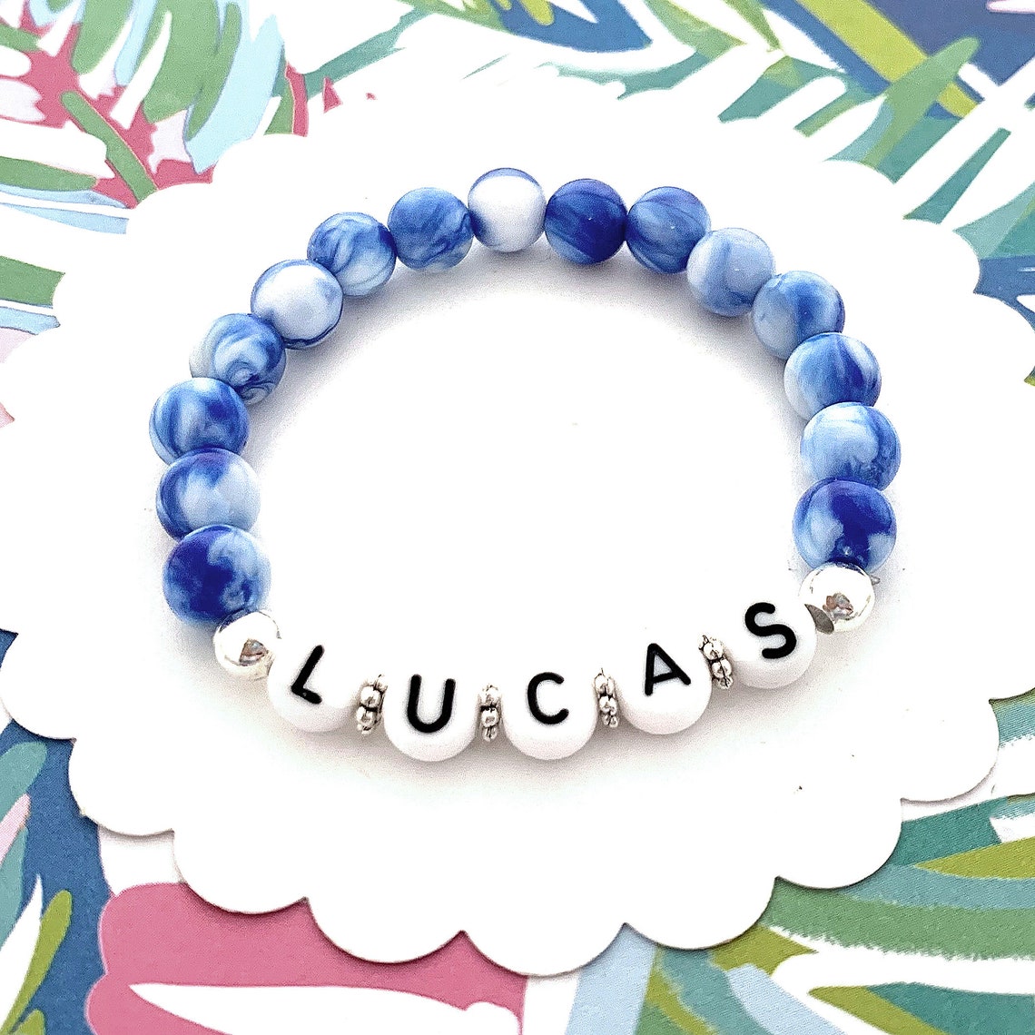Boys Name Bracelet Personalized Kids Jewelry Beaded Stretch Etsy