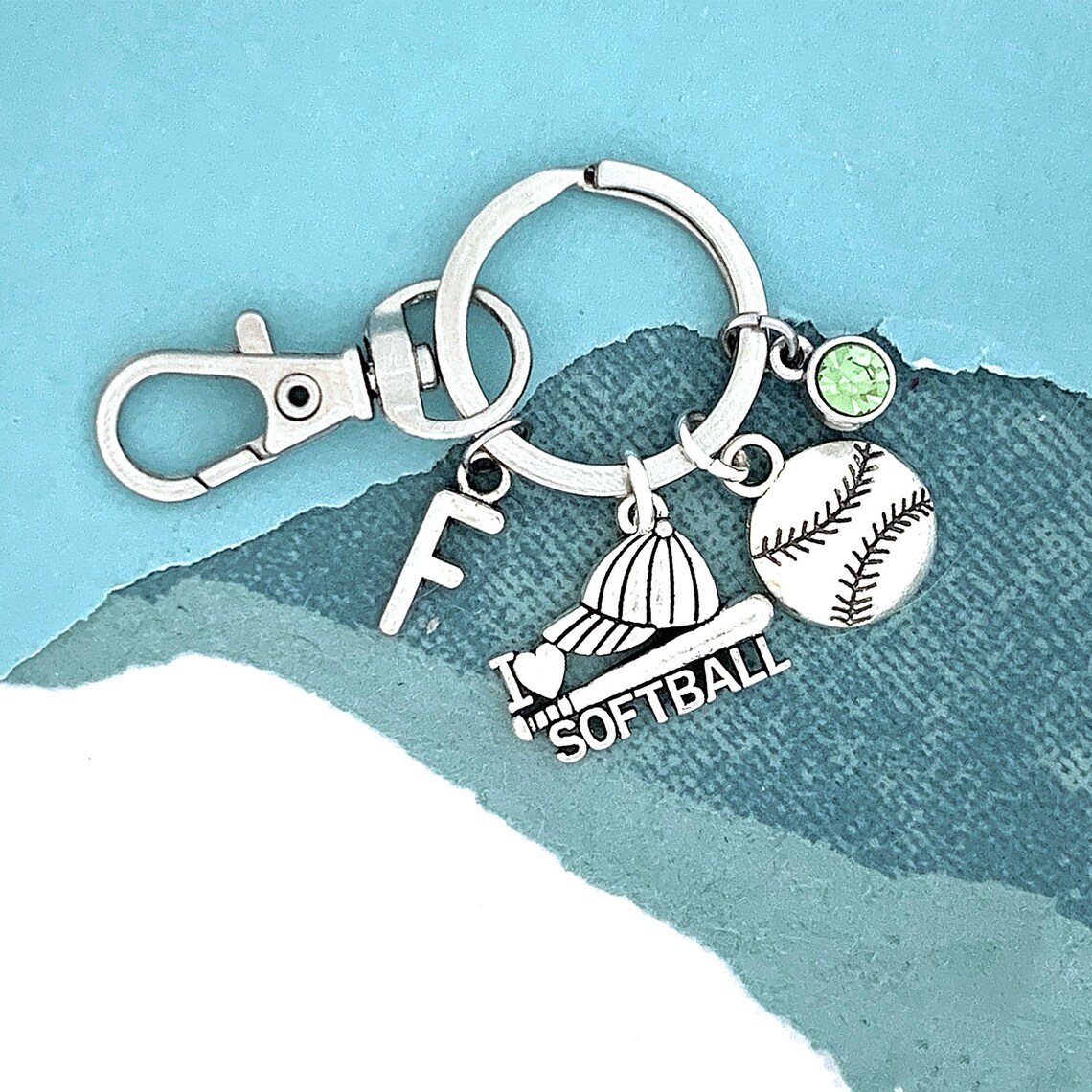 Softball Keychain Personalized Gift Initial Keyring Custom Etsy