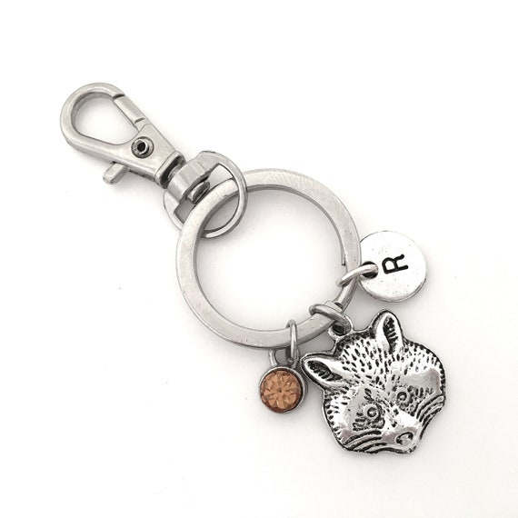 Raccoon Keychain, Raccoon Key Chain, Raccoon Gifts Kids, Initial Keyring, Personalized Raccoon Charm Keychain for Women Racoon Birthday Gift