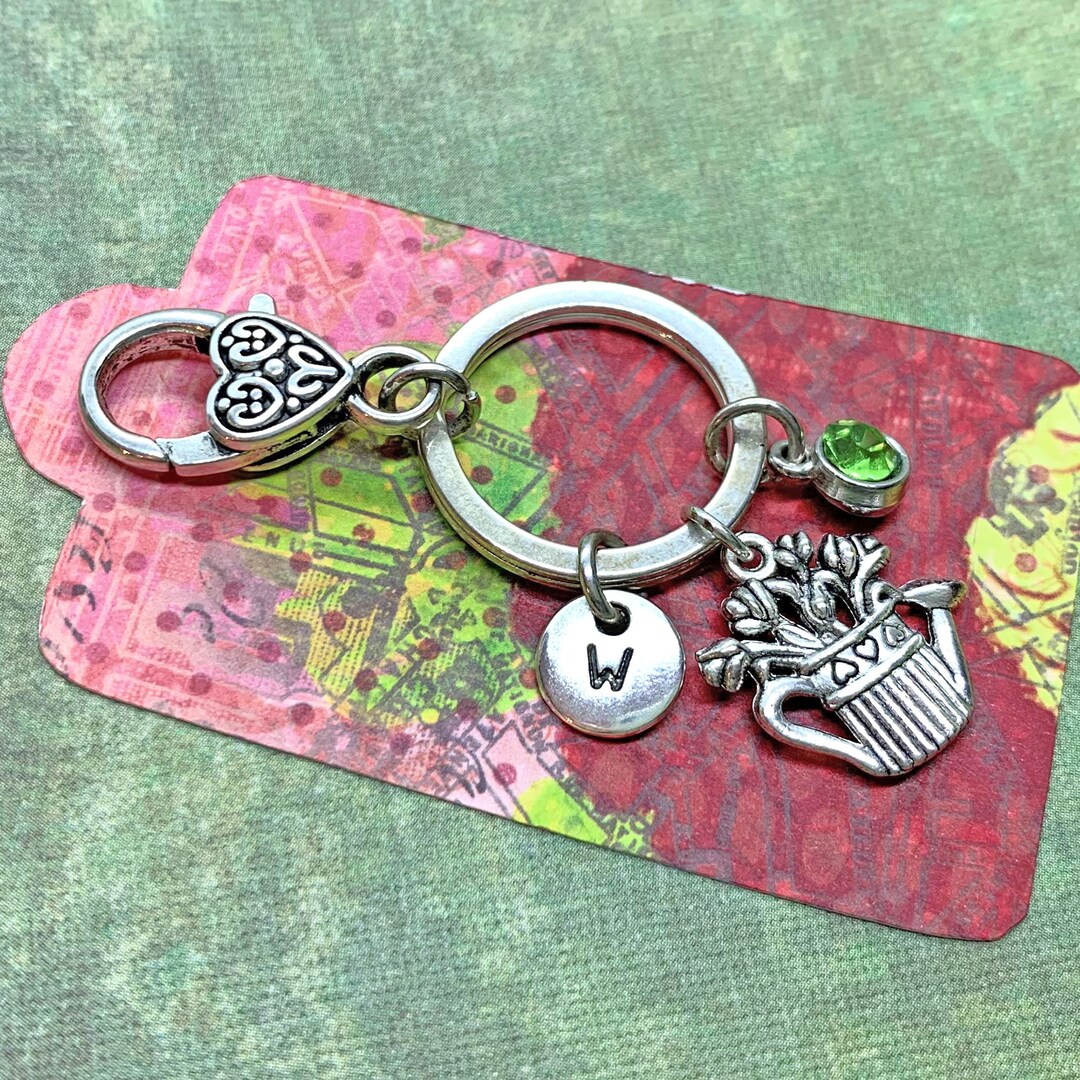 Garden Keychain, Watering Can Charm Key Ring, Personalized Gifts