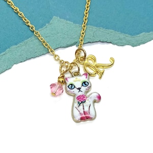 Kitty Cat Necklace, Enamel Cat Pendant, Cat Jewelry, Kitten Jewelry, Cat Lover Gifts, Pet Gifts, Little Girl Jewelry, Cute Little Necklaces
